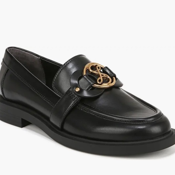 Sam & Libby Bailen black leather loafers gold accent size 7 new - Picture 2 of 9